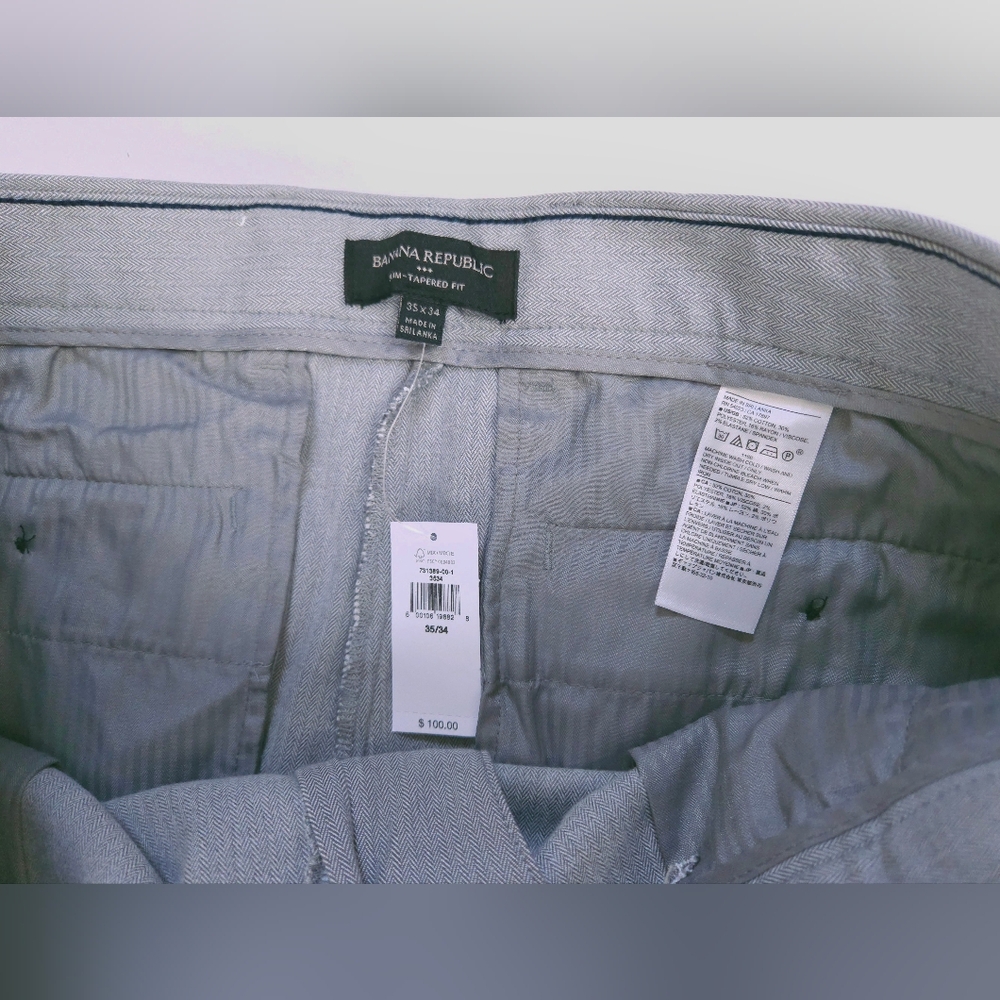 Banana Republic Grey Chevron Slim Tapered Fit Dress Pants 35x34 NWT - Picture 2 of 15
